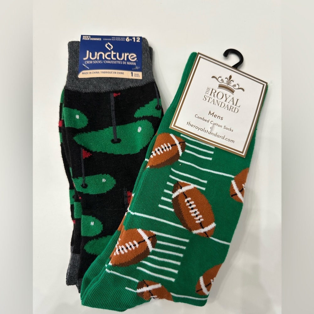 Men's Football Golf Green Novelty Socks‎ Set Fun Lot NWT